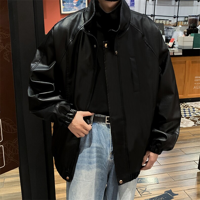秋季情侣机车服宽松上衣冲锋衣夹克复古个性男皮衣外套 W7902-P70图片