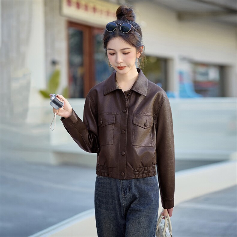 2025新款时尚气质休闲高级感机车范儿宽松短款皮衣外套,女装皮衣,潮流依族