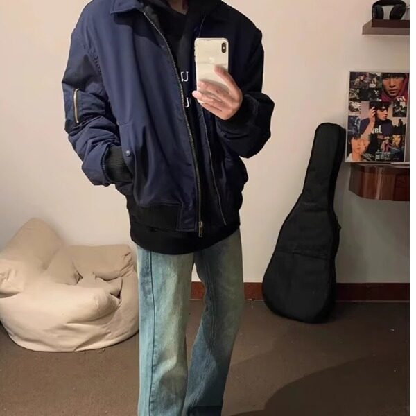 青少年飞行员夹克男春秋季翻领工装外套美式复古男装短款棒球服潮,男装夹克,星座506A