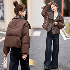 毛呢拼接翻领白鸭绒羽绒服女短款2024冬新款时尚气质加厚保暖外套，女装羽绒服，橙子家