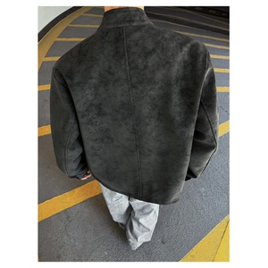 美式正肩皮衣外套男款秋冬季加厚复古痞帅立领男装机车pu皮夹克款图片