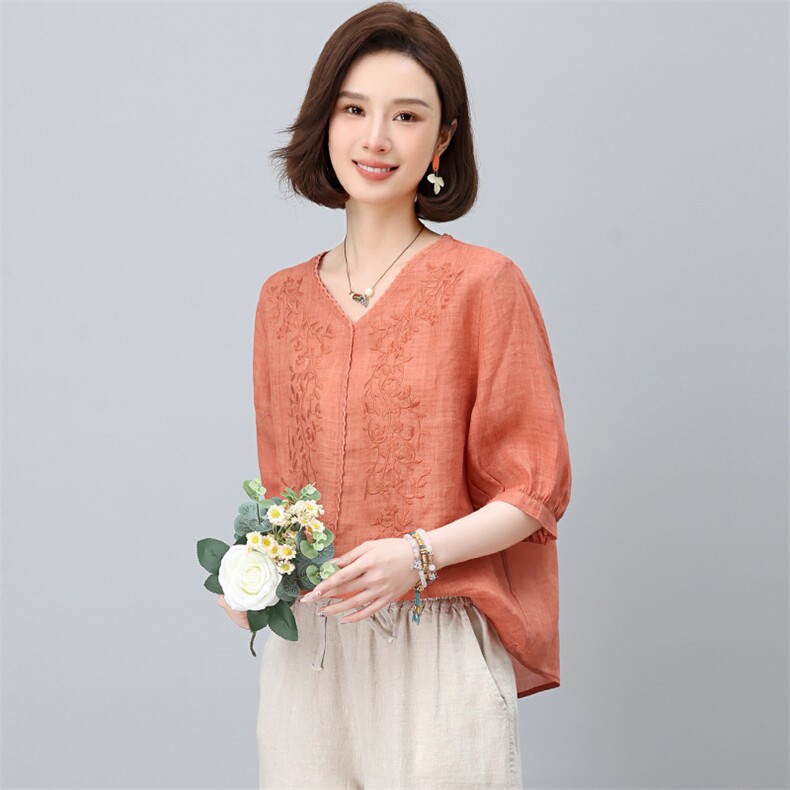 2025夏季纯苎麻简约气质宽松时尚休闲显瘦舒适上衣,女装衬衫,独衣靓