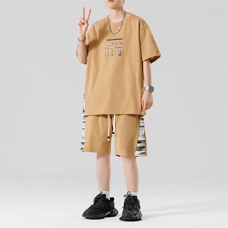 青少年夏季2025短T短裤一套潮牌帅气休闲套装XZ301b-2-TZ16TP38,男装T恤,星座301B-2（原A443-1）