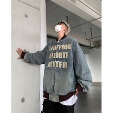 秋季新款港风日系复古字母全刺绣立领牛仔夹克外套男JK1385-P78，男装夹克，星座313A(原308A-2)