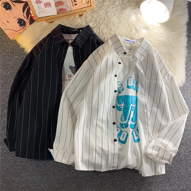 222春加厚版16支洗水条纹衬衫男长袖大码休闲衬衣cc127P40,男装衬衫,电商B413-1