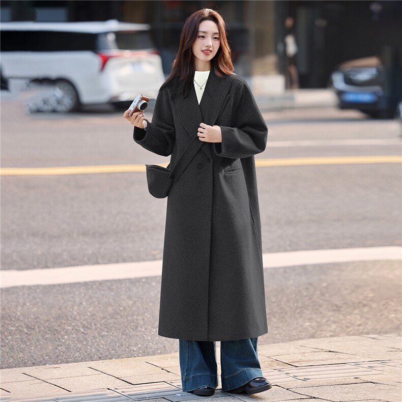 现货手工缝制冬保暖新款时尚可拆卸帽子双面呢大衣送腰带帽子,女装双面呢大衣,美静678