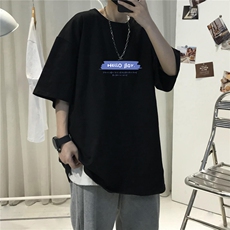 CL3男女中性圆领短袖半袖T恤衫外套大码蓝字母印花学生TEE潮宽松，男装T恤，星座115A-3