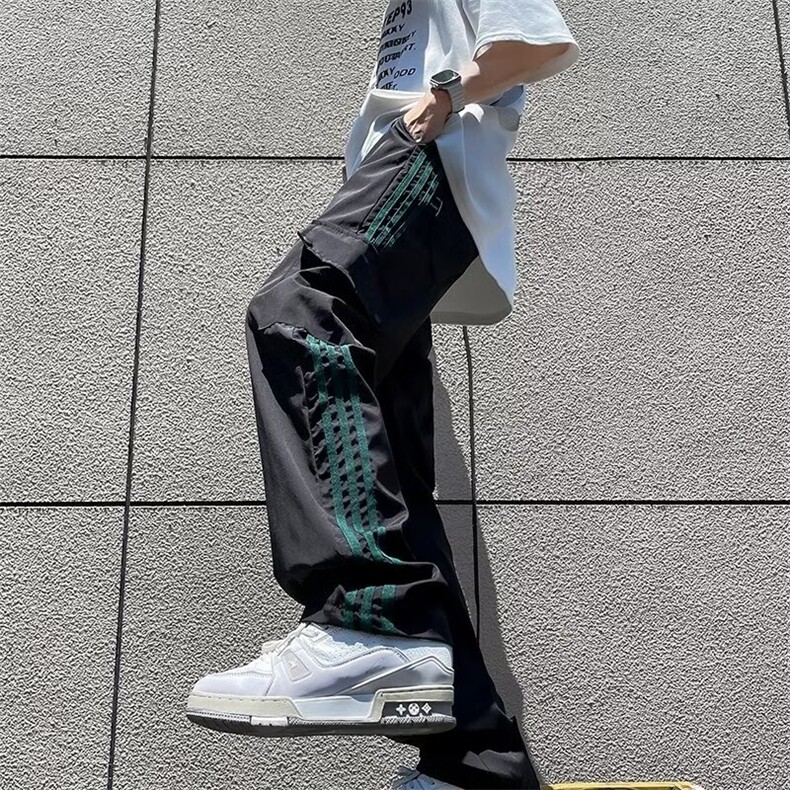 潮牌工装裤男夏季薄款宽松直筒条纹裤子男款运动休闲裤 K5509图片