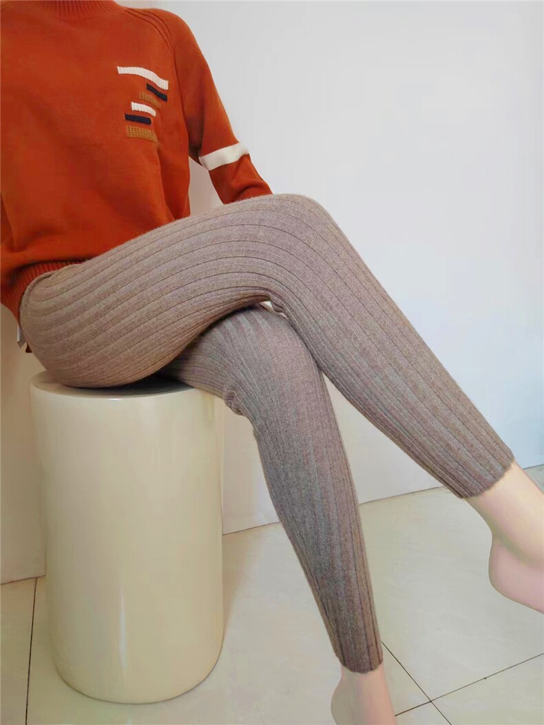 高品质羊绒女款抽条弹力裤柔软贴肤显瘦保暖，女装打底裤，金牧歌羊绒裤