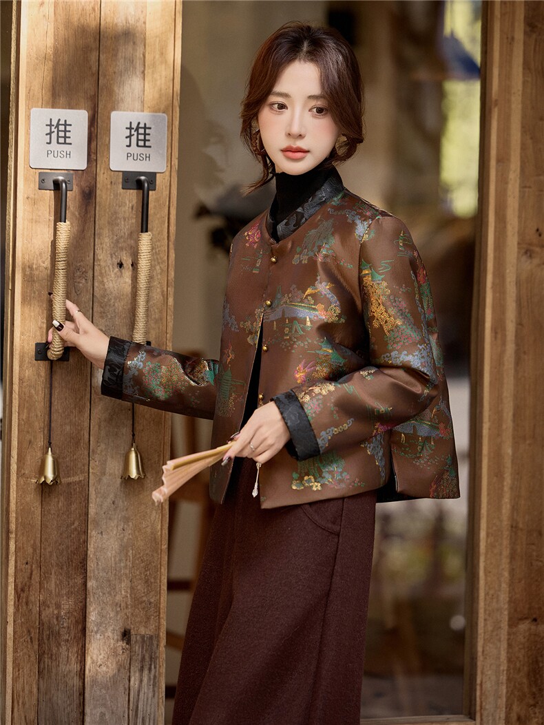 水衣源2718B新中式羽绒外套配羊毛阔腿裤两件套冬季保暖套装女,女装套装/套裙,水衣源