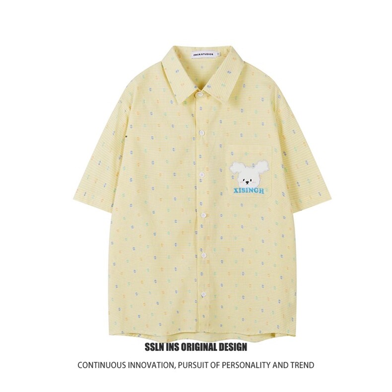 H0820-P45夏日多巴胺韩版时尚慵懒感男女宽松休闲百搭短袖衬衫,女装衬衫,星座617A-2