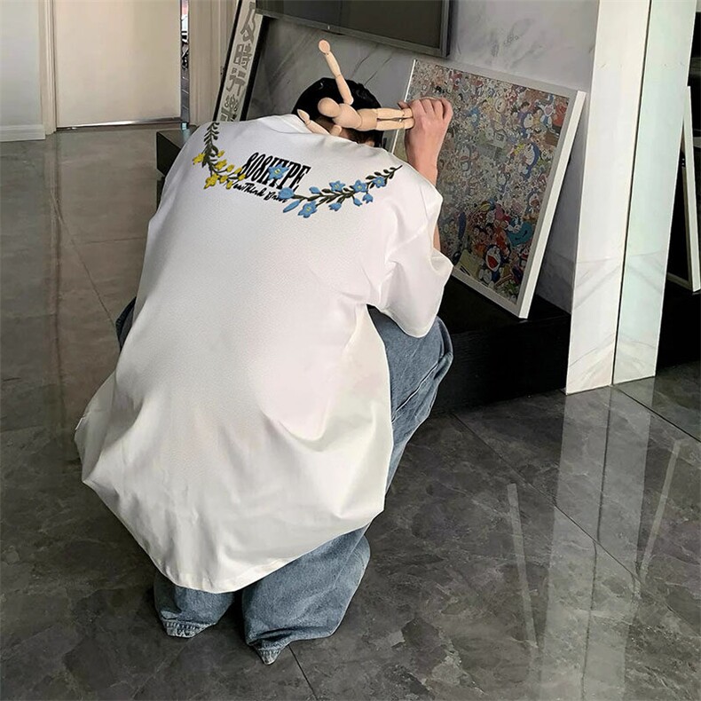 万针全刺绣解构设计260克重磅双纱纯棉高品质美式高街短袖T恤特33,男装T恤,电商A486-1