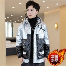 冬季亮上拼羽棉服男模特加厚夹克保暖外套工装棉衣蓝871加绒，男装夹克，星座1207