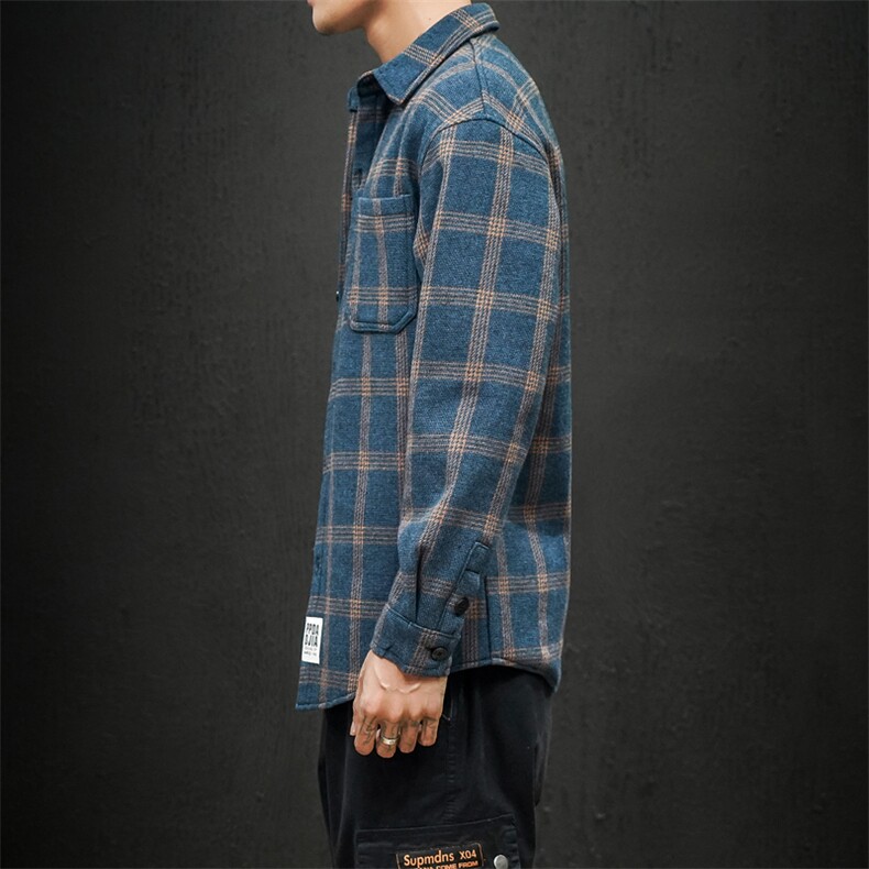 2019冬季新日系黑墙加绒加厚格子衬衫潮男大码保暖C5081-P60,男装衬衫,电商A001