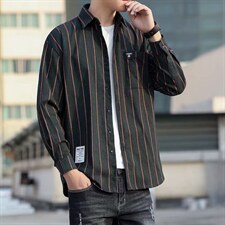 港风复古条纹衬衫男2021新款休闲秋季潮流insW1296-P30，男装衬衫，星座512-4