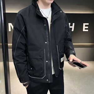夹克外套男春秋季2025新款立领夹克潮流工装口袋男士时尚帅气上衣图片