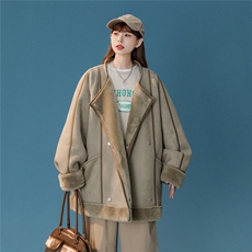 1中性风皮毛一体棉衣女高级感圆领机车棉衣男外套女8708P158控228，女装棉衣/棉服，星座226-2