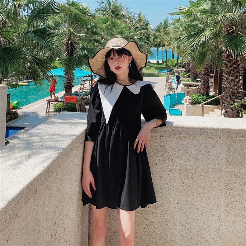2021夏季新款不规则娃娃领连衣裙浙宝292A货号W008,女装连衣裙,时倾STUDIO