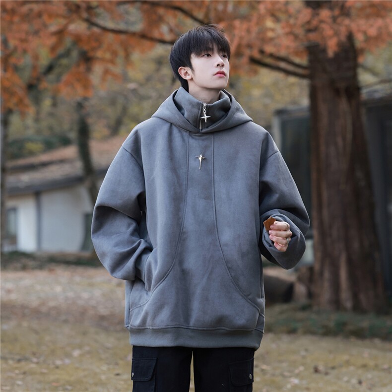 （胸针可拆卸）480克麂皮绒拉链连帽羊羔毛卫衣秋冬男-70加绒-80,男装卫衣,星座216(原A116)