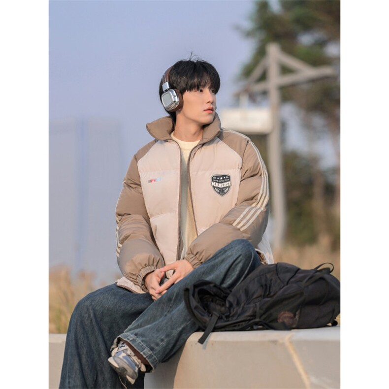 美式撞色侧条纹棉衣男秋冬季宽松潮牌加厚情侣棉服外套P108X178,男装棉衣,星座803