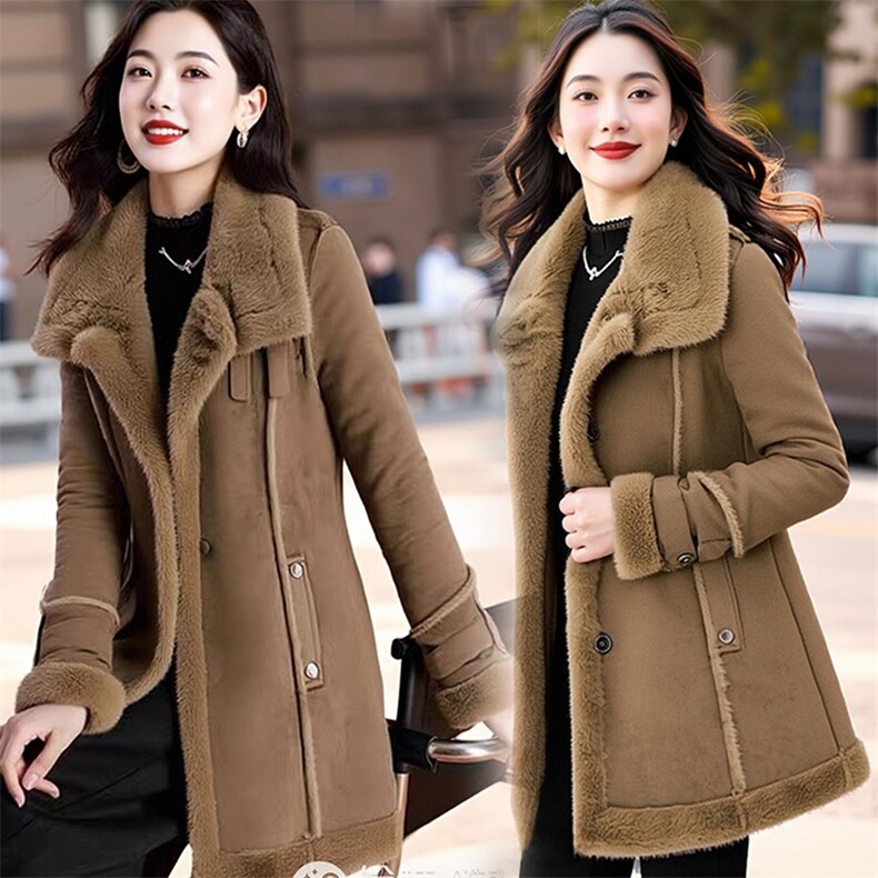 【大货已出】高档皮毛一体时尚中长款外套气质大衣加绒保暖棉服女,女装皮草,韩蔻秀