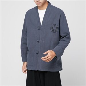 2021春秋季日系复古亚麻夹克男宽松复古刺绣外套6005-J图片