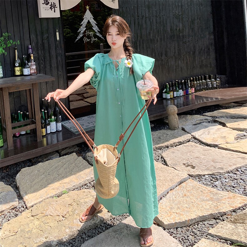 薄荷曼波蓝绿色连衣裙女夏2024新款法式桔梗初恋仙气宽松长裙显瘦,女装连衣裙,浙宝212A