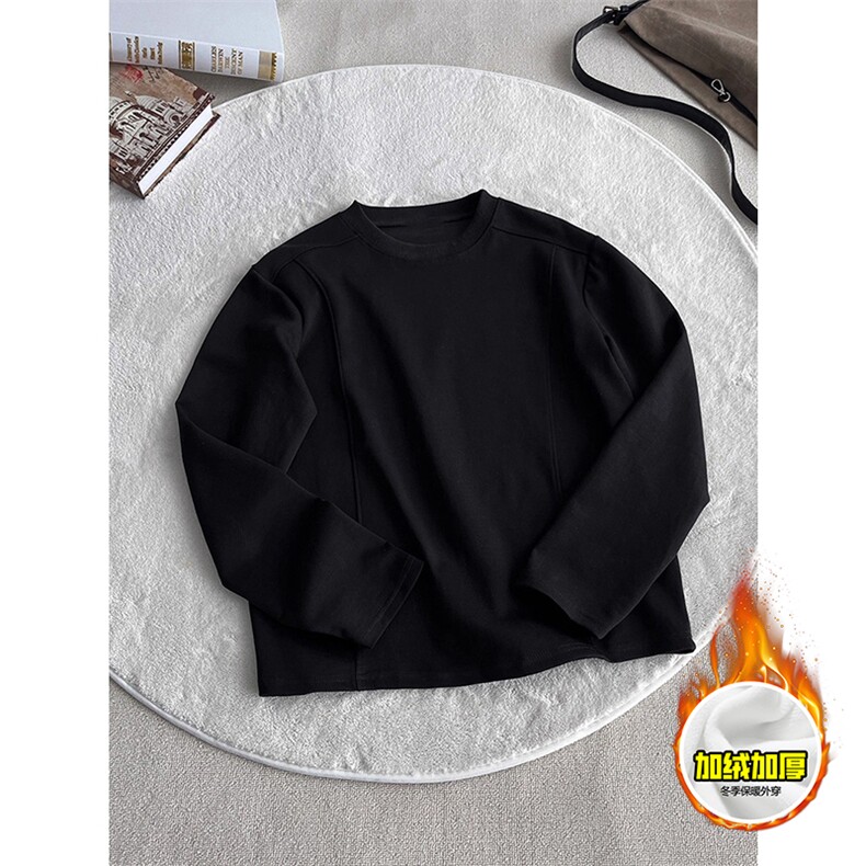 抖音得物品质美式高街重磅曼巴棉结构硬阔boxy版潮牌卫衣长袖T恤，男装T恤，电商A486