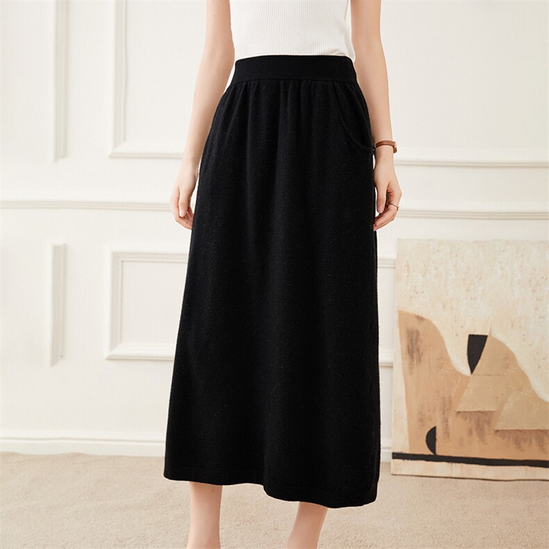 秋冬2024年新款韩版纯色休闲女士山羊绒半身裙，女装半身裙，杭跃羊绒