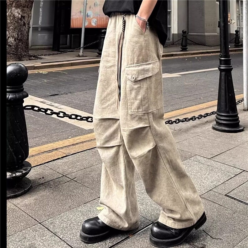 DX802-P58美式阔腿迷彩褶皱伞兵裤男夏季新款宽松工装裤网络图,男装牛仔裤,星座603-2
