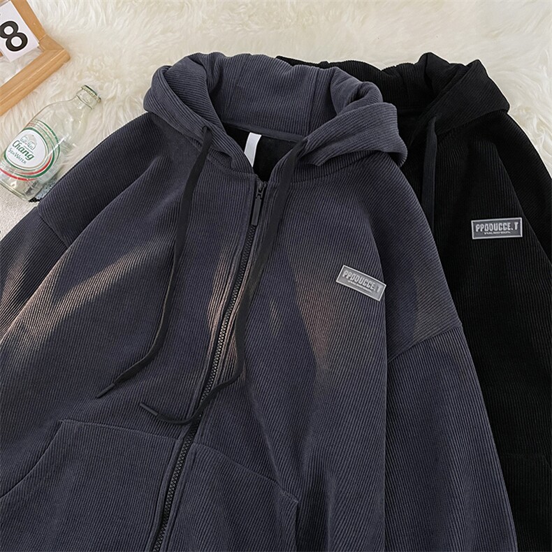 高品质秋款男连帽开衫灯芯绒卫衣贴标加厚外套WY8037P55,男装卫衣,星座1013-1