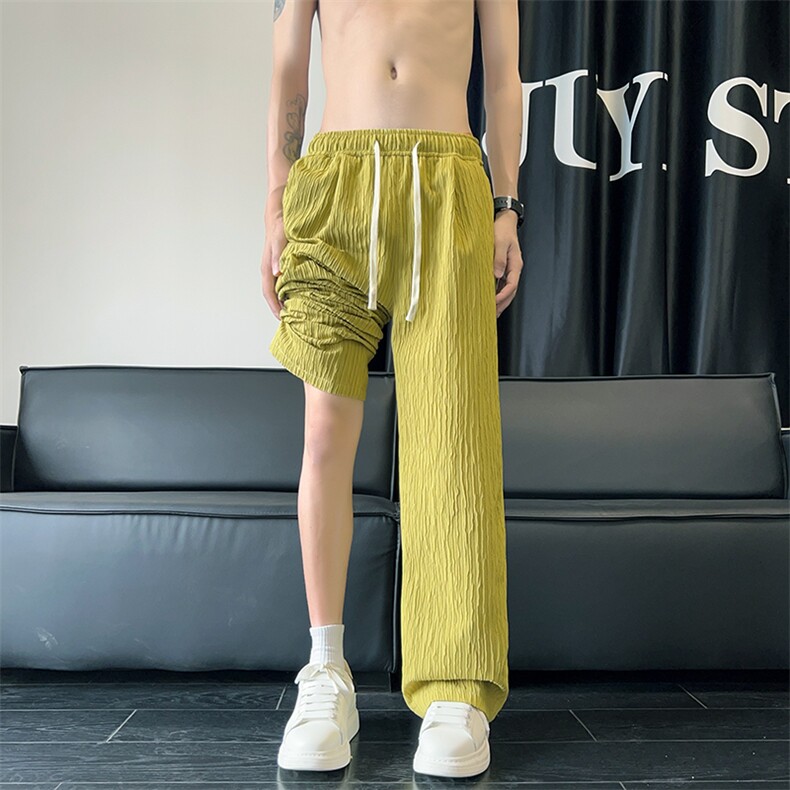 春夏肌理感褶皱休闲直筒长裤K380-P48,男装休闲裤,星座703