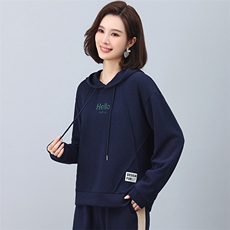 休闲连帽卫衣女春秋新款时尚刺绣印花小个子中年妈妈款长袖上衣，女装卫衣/绒衫，涵誉