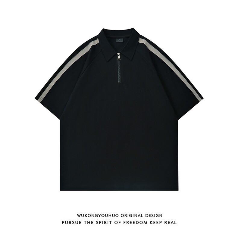 得物300克重磅纯棉宽松撞色打底短袖拉链POLO衫T恤男RH5035-特P40,男装T恤,星座610B-1