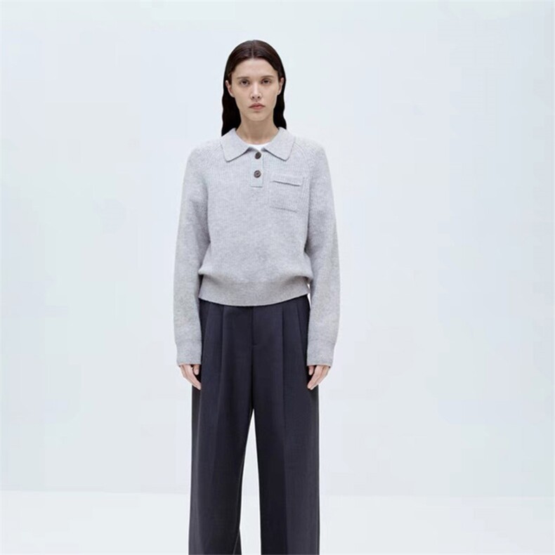 时尚百搭POLO领羊毛衫女秋冬新款修身显瘦长袖针织上衣图片