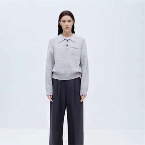 时尚百搭POLO领羊毛衫女秋冬新款修身显瘦长袖针织上衣图片