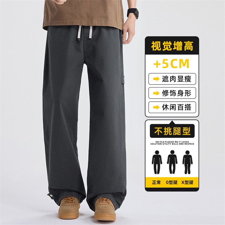 纯棉直筒裤男宽松百搭休闲裤男春夏全松紧潮工装长裤子Z2562-P50图片