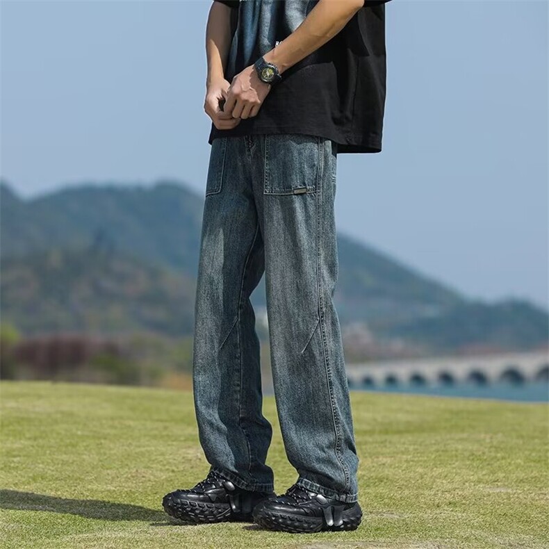 日系潮流简约牛仔裤男秋季新款美式复古潮牌直筒裤子宽松休闲长裤,男装牛仔裤,星座1013
