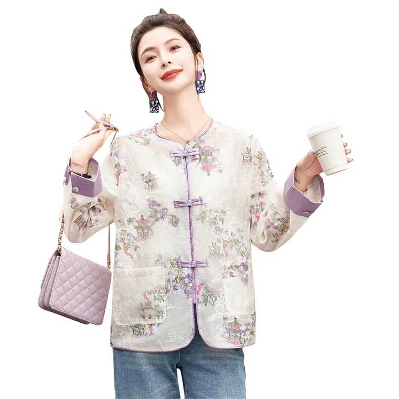 新中式外套女春夏小个子宽松薄款减龄漂亮洋气刺绣盘扣防晒衣,女装防晒衣,难舍钰依