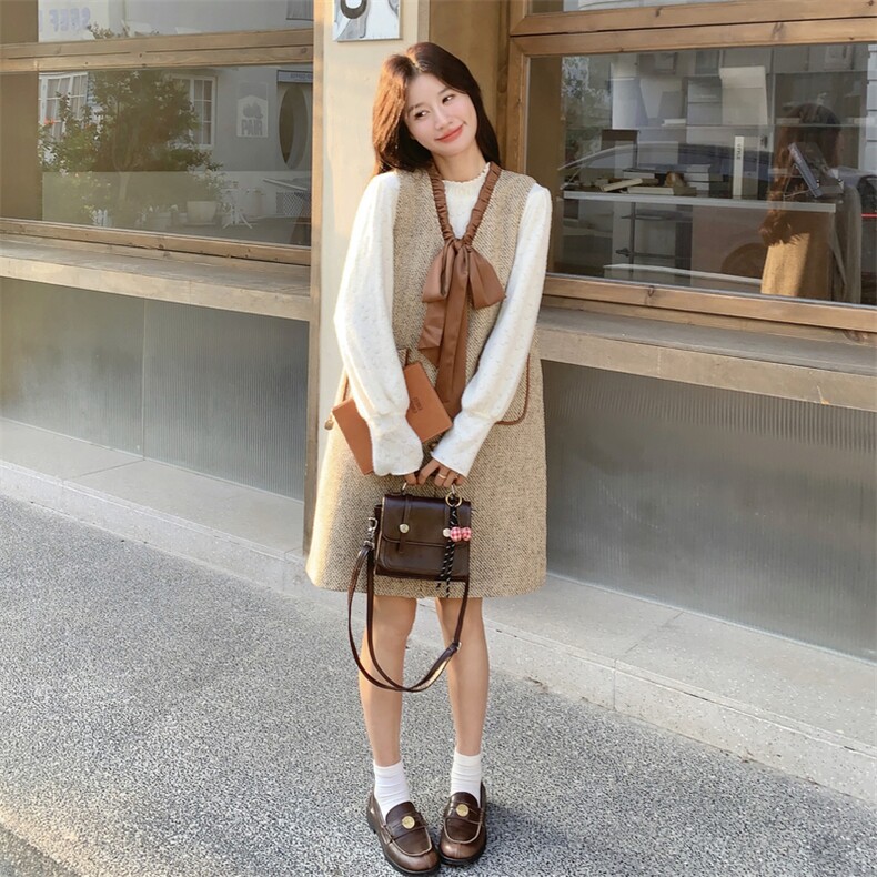 法式小香风连衣裙打底衫两件套女2025冬季新款韩版超好看显瘦套装,女装套装/套裙,2C117