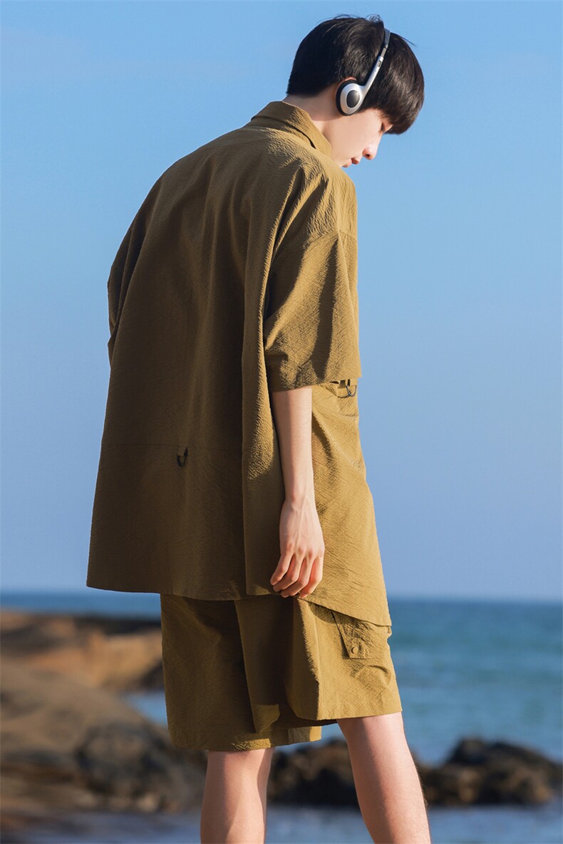 夏季套装男高品潮牌五分袖衬衫短裤大码两件套DSA157B-C67-P95,男装衬衫,电商A157B