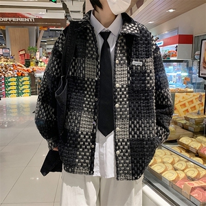 春秋款格子外套男毛呢复古港风chic宽松ins潮牌夹克JK089-P70图片