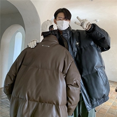 港风PU皮棉衣情侣装男装立领棉衣宽松棉服冬装外套G1071P128，男装棉衣，电商A339