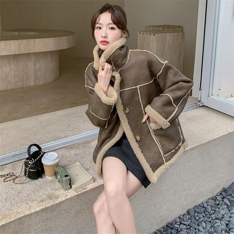 2C085-Q032P195现款机车服外套皮毛一体羊羔毛控2783天出货,女装短外套,2C085