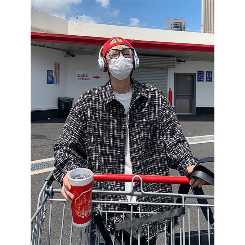 复古宽松休闲细格子衬衫男薄款长袖百搭外套C2261-特价P42，男装衬衫，电商A007