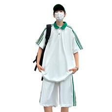 夏季新款现货主推大码港风情侣冰丝宽松日系休闲套装男S19P65，男装休闲套装，电商B226-2（原B217-2）