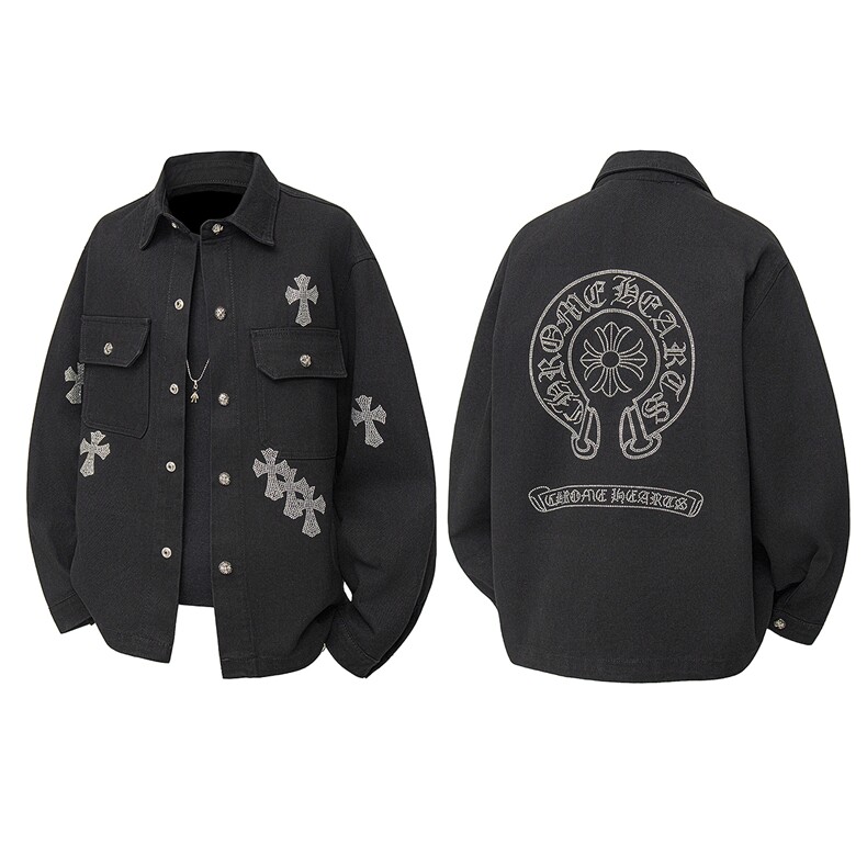 得物品质秋款男牛仔夹克衫十字架烫钻宽松外套JK1076P85，男装工装外套，星座1013-1