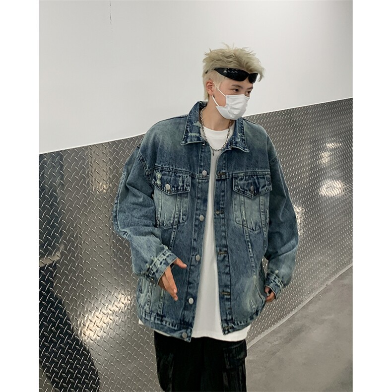 秋季新款港风美式ins潮牌复古水洗高质量破洞牛仔夹克JK1311-P73,男装夹克,星座313A(原308A-2)