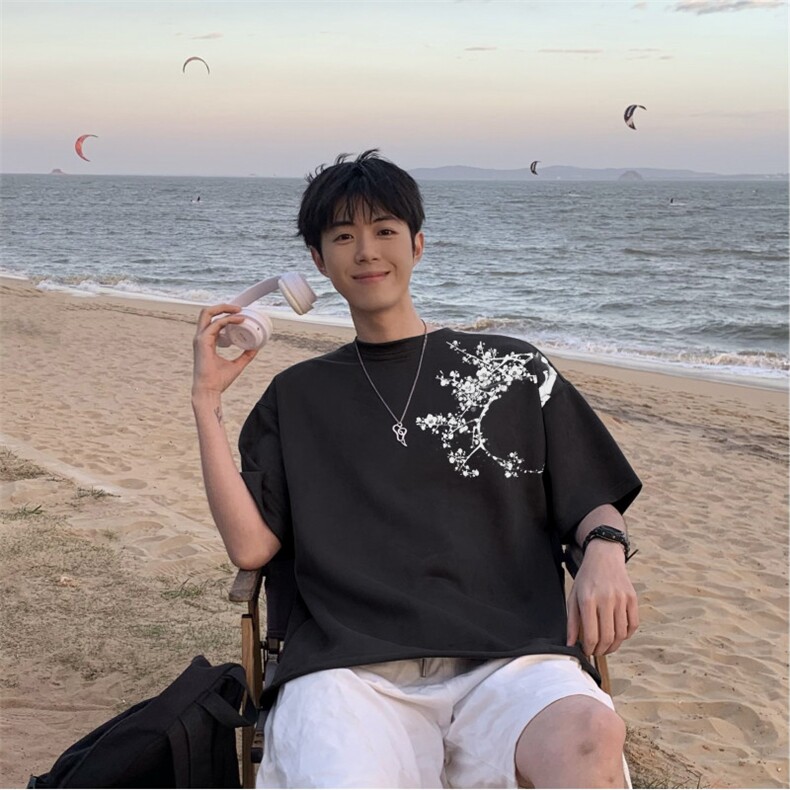 得物抖音直播高品质麂皮绒风印花宽松短袖djp295-特批23控39,男装T恤,星座605(原A050)