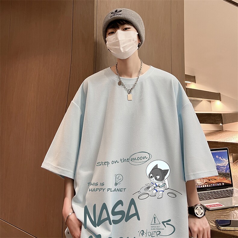 NASA联名同款华夫格t恤男短袖男大码五分袖酒店风HT73187-P22,男装T恤,电商A040